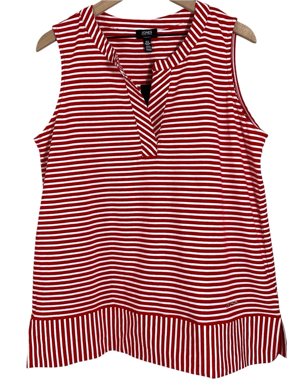 Jones New York Signature Womens Sleeveless Top XL Red White Striped Nautical $39